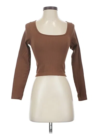 Pre-owned Oqq Long Sleeve Top Brown Square Neckline Tops