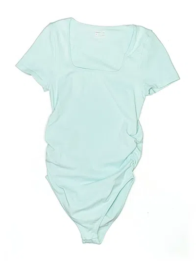 Pre-owned Oqq Short Sleeve Top Teal Scoop Neck Tops In Blue