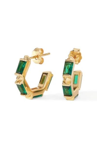 Ora Ana The Claire Hoop Huggies Earrings In Gold/emerald Cz