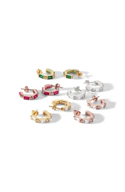 Ora Ana The Claire Hoop Huggies Earrings In Rose Gold/ruby Cz