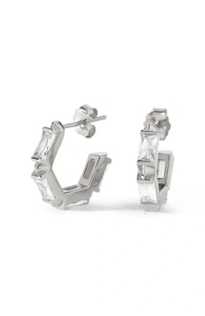 Ora Ana The Claire Hoop Huggies Earrings In Sterling Silver/white Cz