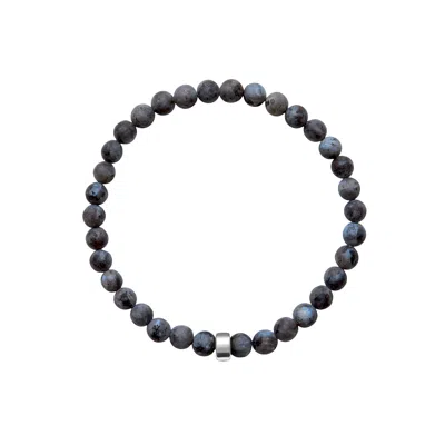 Ora Pearls Blue / Grey / Silver Aro Men's Larvikite Bracelet Silver Bead In Multi
