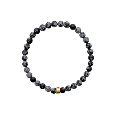 Ora Pearls Gold / Black / White Aro Men's Snowflake Obsidian Bracelet Gold Bead In Multi