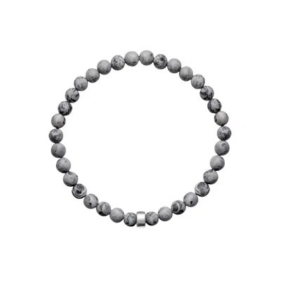 Ora Pearls Grey / Silver Aro Men's Map Jasper Bracelet Silver Bead In Gray