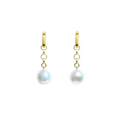 Ora Pearls Women's Aelia Chain Baroque Pearl Hoop Earrings - Gold