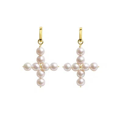 Ora Pearls Women's Aelia Cross Pearl Hoop Earrings - Gold