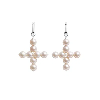 Ora Pearls Women's Aelia Cross Pearl Hoop Earrings - Silver