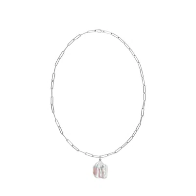 Ora Pearls Women's Aetia Flat Baroque Pearl Chain Necklace - Silver