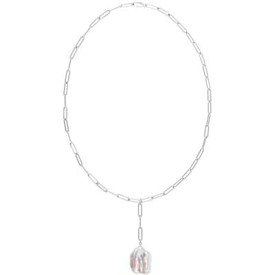 Ora Pearls Women's Aetia Lariat Flat Baroque Pearl Chain Necklace - Silver