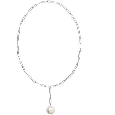Ora Pearls Women's Aetia Lariat Xxl White Pearl Chain Necklace - Silver
