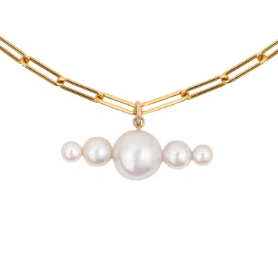Ora Pearls Women's Aetia Linea Pearl Chain Necklace - Gold In Yellow
