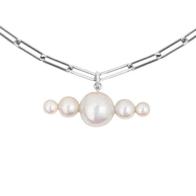 Ora Pearls Women's Aetia Linea Pearl Chain Necklace - Silver In Gray