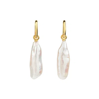 Ora Pearls Women's Aetia Long Baroque Pearl Hoop Earrings - Gold - Large