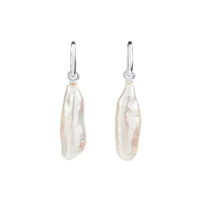 Ora Pearls Women's Aetia Long Baroque Pearl Hoop Earrings - Silver- Large