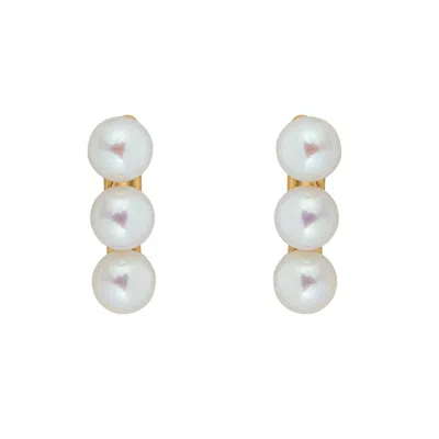 Ora Pearls Women's Gold / White Aetia Trio Pearl Hoop Earrings- Gold In Animal Print