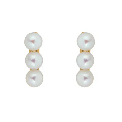 Ora Pearls Women's Gold / White Aetia Trio Pearl Hoop Earrings- Gold In Multi