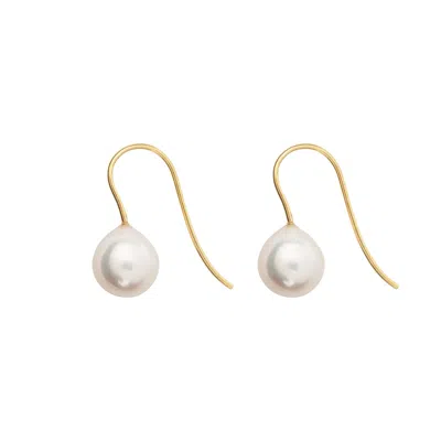 Ora Pearls Women's Gold / White Archi White Pearl Hook Earrings - Solid 9ct Gold- Medium In Multi