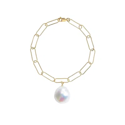 Ora Pearls Women's Gold / White Aurelia Baroque Pearl Large Link Bracelet - Gold