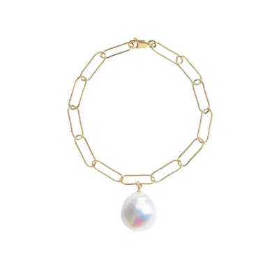 Ora Pearls Women's Gold / White Aurelia Baroque Pearl Large Link Bracelet - Gold In Multi