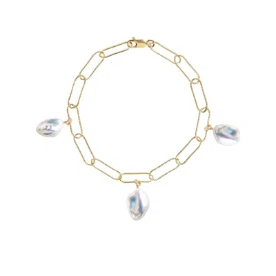 Ora Pearls Women's Gold / White Aurelia Keshi Pearl Large Link Chain Bracelet - Gold & White