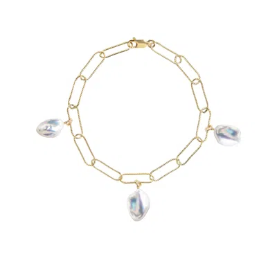 Ora Pearls Women's Gold / White Aurelia Keshi Pearl Large Link Chain Bracelet - Gold & White In Multi