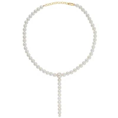 Ora Pearls Women's Gold / White Pluvia Round Pearl Necklace - Long In Multi