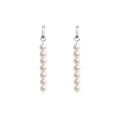 Ora Pearls Women's Linea Pearl Hoop Earrings - Silver