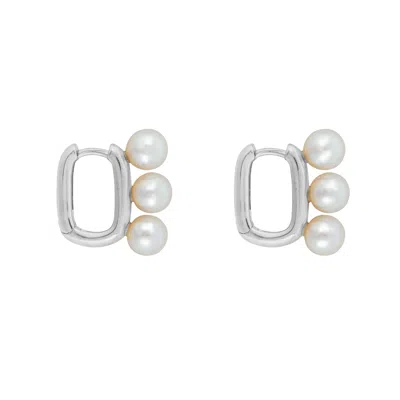 Ora Pearls Women's Silver / White Aetia Trio Pearl Hoop Earrings- Silver In Multi