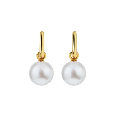 Ora Pearls Women's White / Gold Aetia Pearl Hoop Earrings - Xlarge - Gold In Brown