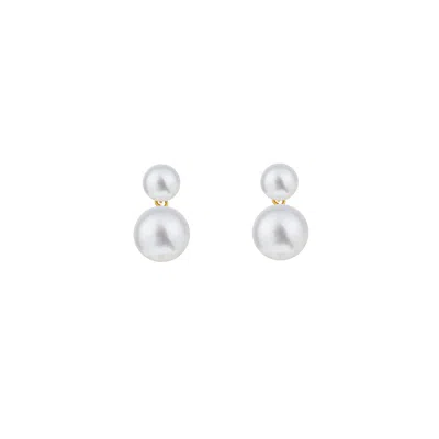 Ora Pearls Women's White / Gold Duet Pearl Earrings Small Gold