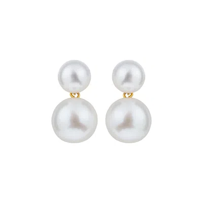 Ora Pearls Women's White / Gold Duet Pearl Stud X Large - Gold In Brown
