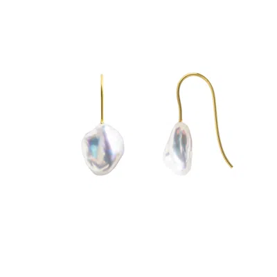 Ora Pearls Women's White / Gold Mermaid Keshi Pearl Hook Earrings -solid 9ct Gold In Multi