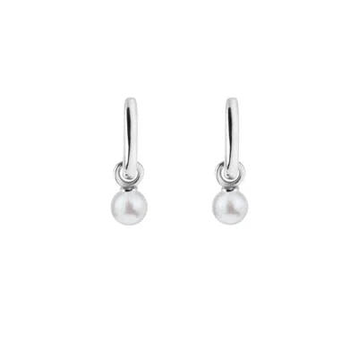 Ora Pearls Women's White / Silver Aetia Pearl Hoop Earring - Small - Silver In Metallic