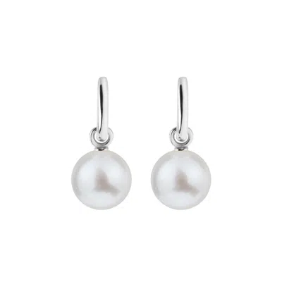 Ora Pearls Women's White / Silver Aetia Pearl Hoop Earring - Xlarge - Silver In Brown