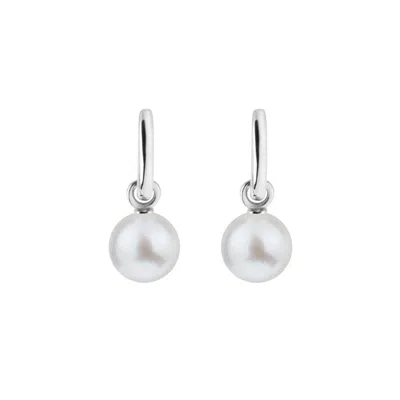 Ora Pearls Women's White / Silver Aetia Pearl Hoop Earrings - Large - Silver In Brown