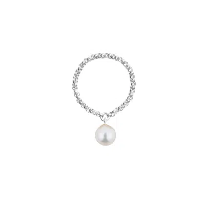 Ora Pearls Women's White / Silver Aila Pearl Chain Ring - Silver In Multi