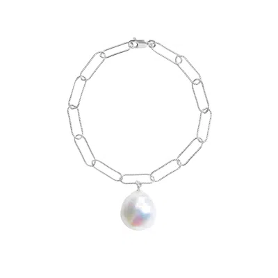 Ora Pearls Women's White / Silver Aurelia Baroque Pearl Large Link Bracelet - Silver In Metallic