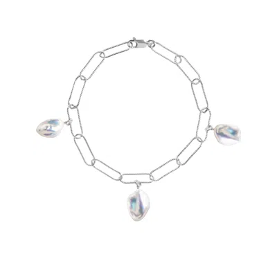 Ora Pearls Women's White / Silver Aurelia Keshi Pearl Large Link Chain Bracelet - Silver & White