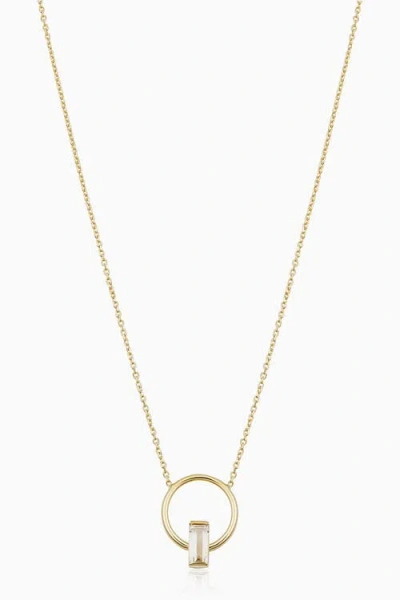 Oradina Women's 14k Yellow Solid Gold White Topaz Bella Pendant Necklace In Yellow Gold
