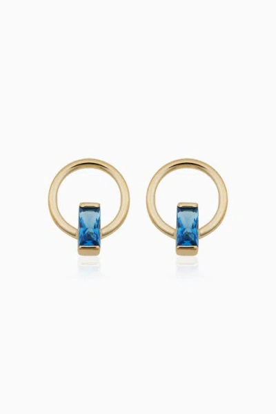 Oradina 14k Gold Bella Studs Earrings In Yellow Gold - Blue Zirconia