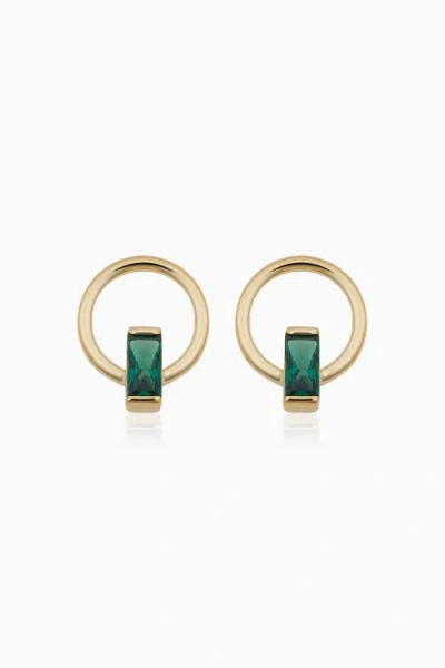 Oradina 14k Gold Bella Studs Earrings In Yellow Gold - Green Zirconia