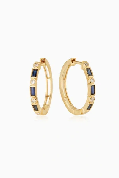 Oradina 14k Gold Crown Jewels Hoops In Gold - Blue Sapphire