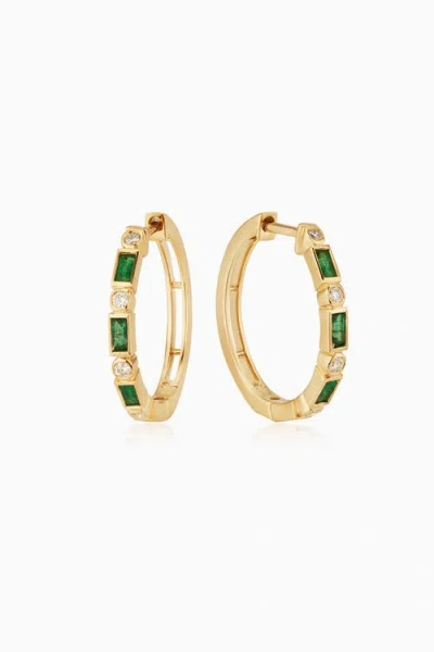 Oradina 14k Gold Crown Jewels Hoops In Gold - Green Emerald