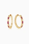 Oradina 14k Gold Crown Jewels Hoops In Gold - Red Ruby