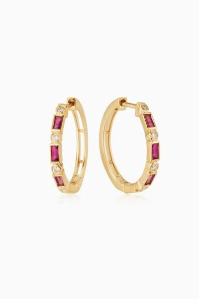 Oradina 14k Gold Crown Jewels Hoops In Gold - Red Ruby