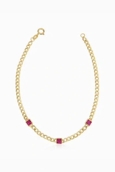 Oradina 14k Gold Dazzle Me Curb Bracelet In Gold - Red Zirconia
