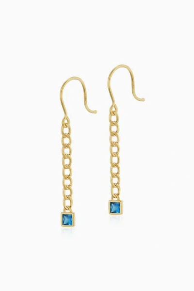Oradina 14k Gold Dazzle Me Curb Drop Earrings In Gold - Blue Zirconia