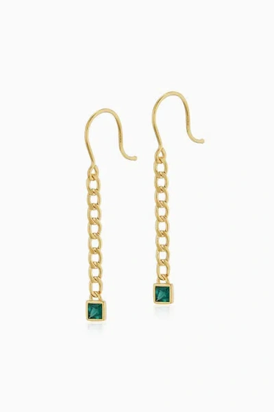 Oradina 14k Gold Dazzle Me Curb Drop Earrings In Gold - Green Zirconia