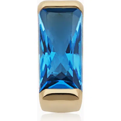 Oradina 14k Gold Fresco Baguette Micro Single Stud In Yellow Gold - Blue Zirconia