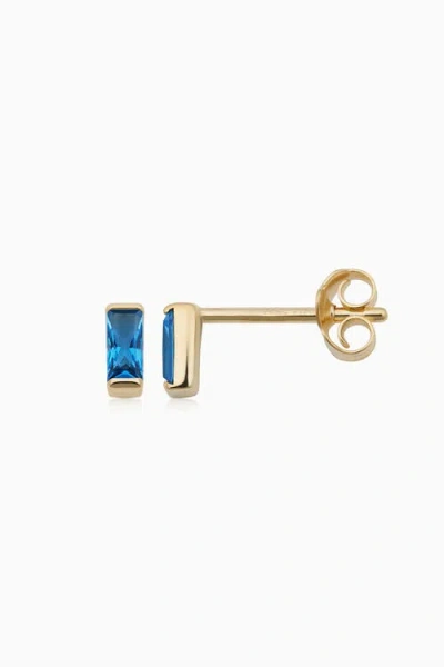 Oradina 14k Gold Fresco Baguette Micro Studs Earrings In Yellow Gold - Blue Zirconia
